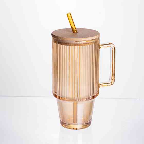 Yiwu Скляна чашка з кришкою і трубочкою 750 мл Коричнева HP-19-50R Коломыя