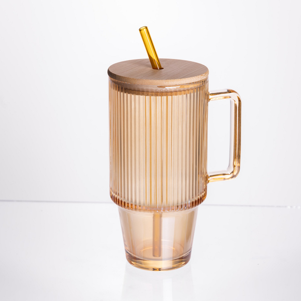 Yiwu Скляна чашка з кришкою і трубочкою 750 мл Коричнева HP-19-50R Коломыя - изображение 1