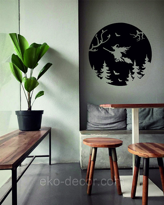 Декоративное настенное Панно «Ведьма на луне», Декор на стену 70*70 см, Черный Киев - изображение 1