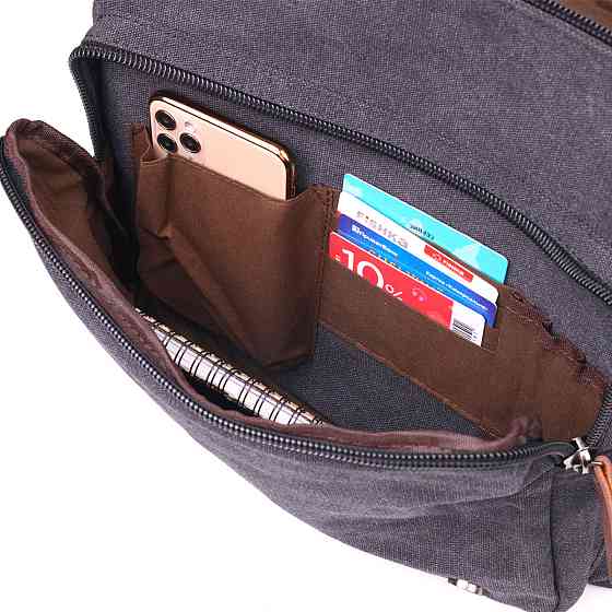 Чоловіча сумка для ноутбука з текстильним клапаном 21240 Vintage Чорна Київ