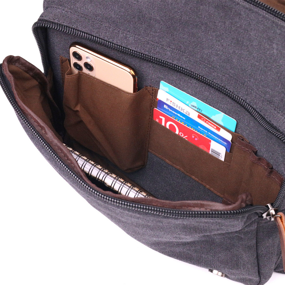 Чоловіча сумка для ноутбука з текстильним клапаном 21240 Vintage Чорна Київ - фото 6