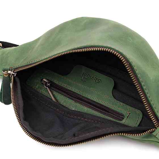 Стильная мужская бананка отменного качества из винтажной натуральной кожи Зеленый (SHVIGEL) Киев