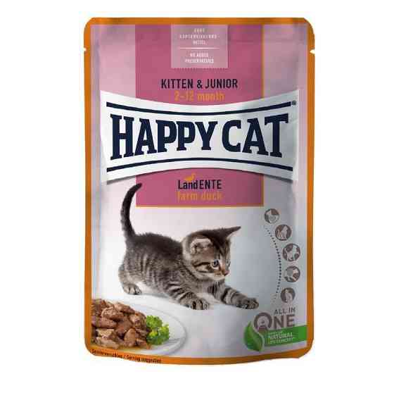 Вологий корм Happy Cat (Хеппі Кет) Kitten&Junior Land-Geflugel з качкою для кошенят (шматочки в соусі), 85 г Вінниця