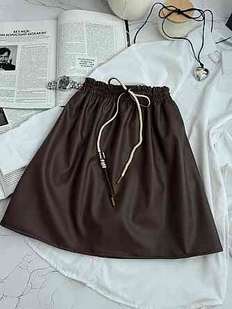 Женская базовая мини юбка на резинке эко-кожа + вискоза Шоколад, 42/44 Одесса