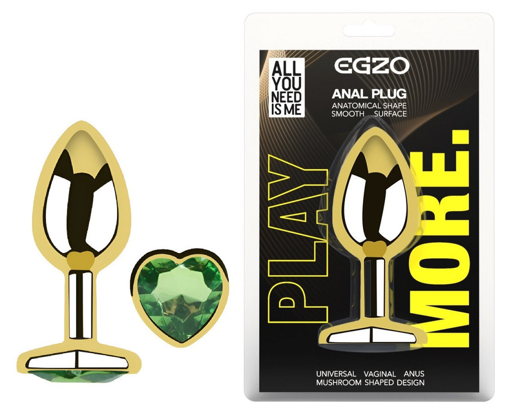 Анальная пробка с кристаллом EGZO - Gold Heart Plug Green size S Sex Aura Киев - изображение 1