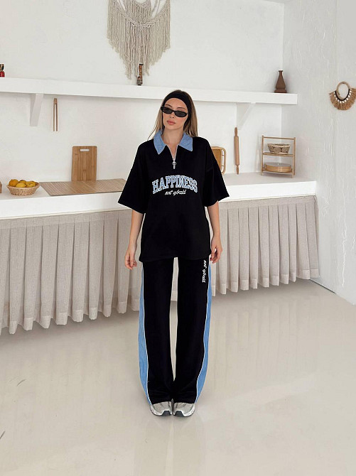 Женский стильный прогулочный костюм двойка трикотаж Черный, L Одесса - изображение 1