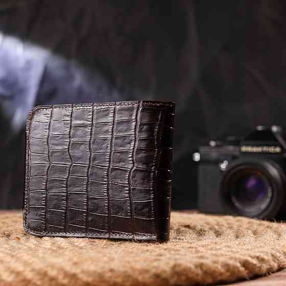 Практичное портмоне для мужчин в два сложения из натуральной фактурной кожи с тиснением под крокодила CANPELLINI 21578 Коричневое Киев