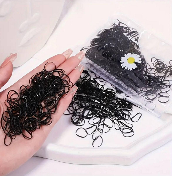 Резинки для волосся чорні – набір 1000 шт у зручному чохлі Київ - фото 1