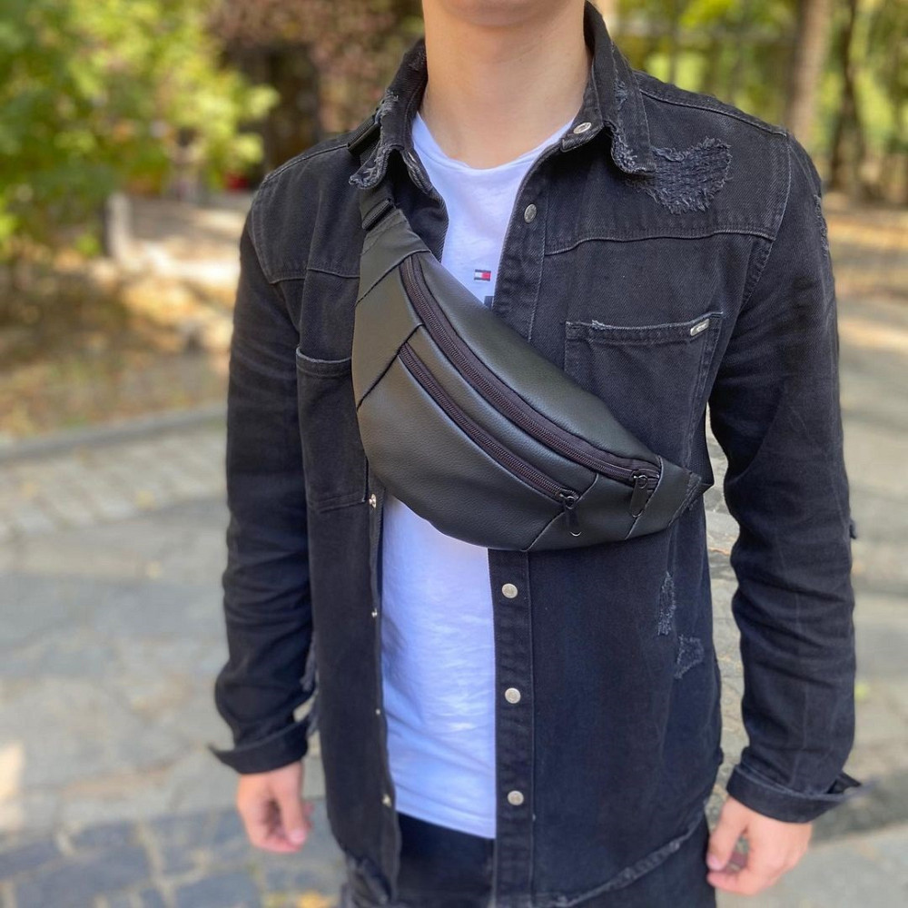 Чоловіча бананка з ремінцем на плече, Бананка чоловіча м'яка Сумка чорна ZF-66 Івано-Франківськ - фото 10