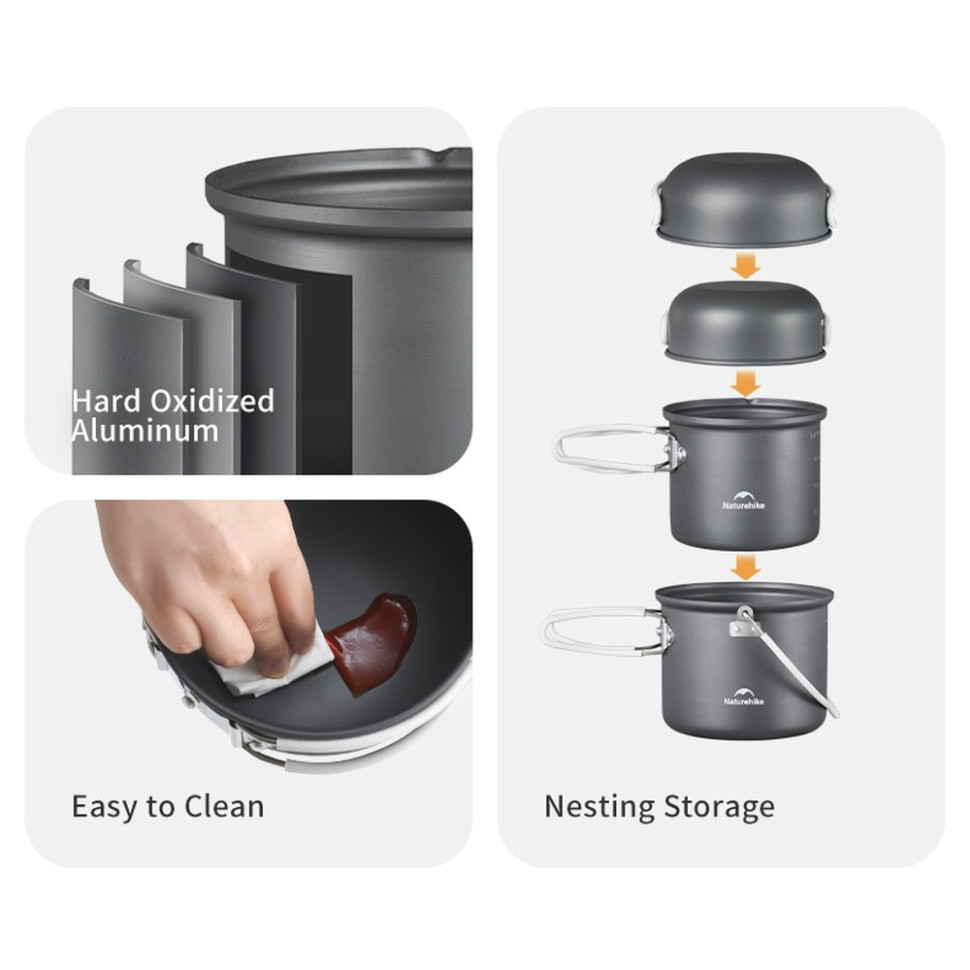 Набор посуды (2 кастрюли, 2 крышки) Naturehike NH18T018-G, алюминий Ровно - изображение 2