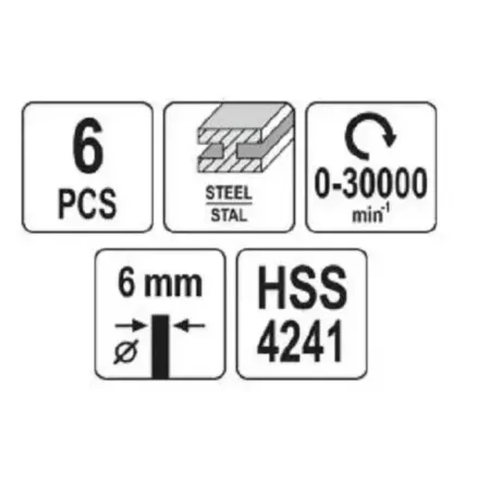 Кінцеві фрези для обробки сталі та алюмінію 6 шт. YATO YT-61711 Коломия