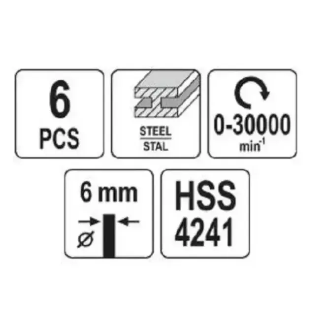 Кінцеві фрези для обробки сталі та алюмінію 6 шт. YATO YT-61711 Коломия - фото 2