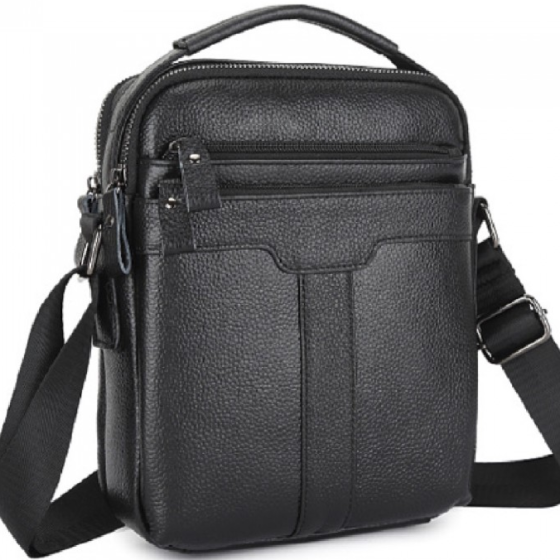Шкіряна чоловіча сумка-барсетка 21х25х6, месенджер з ручкою Tiding Bag 73957 чорна Київ