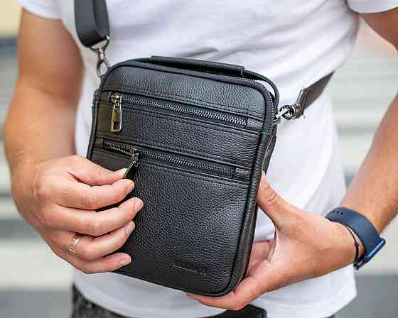 Шкіряна чоловіча сумка-барсетка 20х23х6, месенджер через плече Bexhill BX-14660 чорний Київ