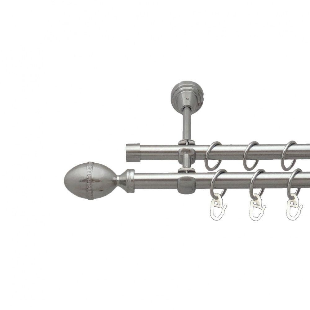 Карниз Orvit Фарже металевий дворядний відкритий гладка труба кільце металеве Нержавіюча Сталь 16\16 мм 240 см (00-00013657) Львів - фото 1