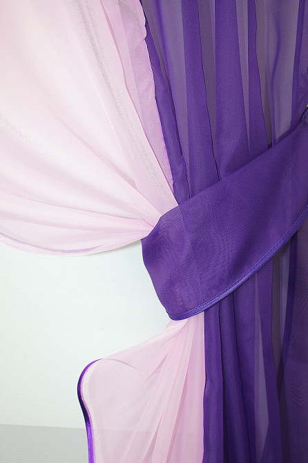 Кухонные шторы VR-Textil № 017к комбинированные с подвязками фиолетовый с розовым 265х170 см (50-011) Киев - изображение 3