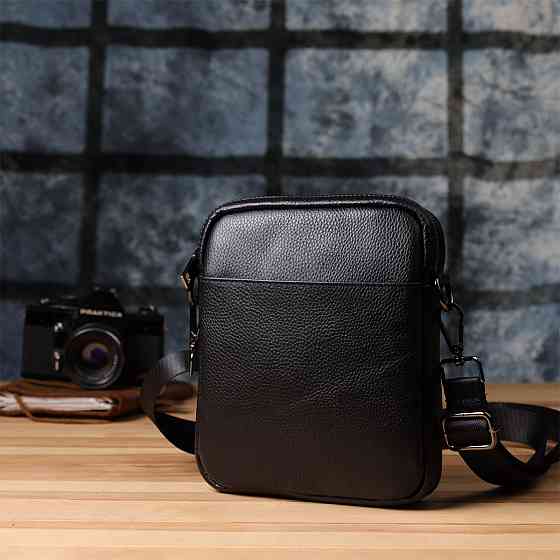 Компактна чоловіча сумка на плече з натуральної шкіри Чорний (Vintage) Київ