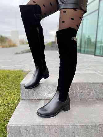 Vesna Ботфорти жіночі VESNA чорні шкіра+замша натуральна висота 53 см обхват гомілки 35-37 см ( Коломия