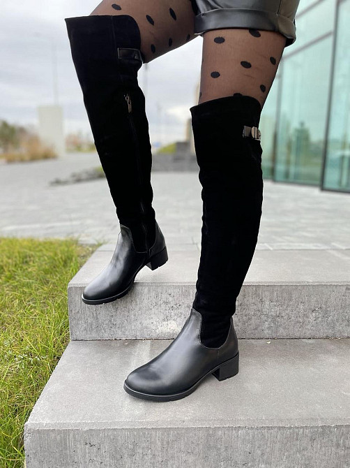 Vesna Ботфорти жіночі VESNA чорні шкіра+замша натуральна висота 53 см обхват гомілки 35-37 см ( Коломия - фото 4