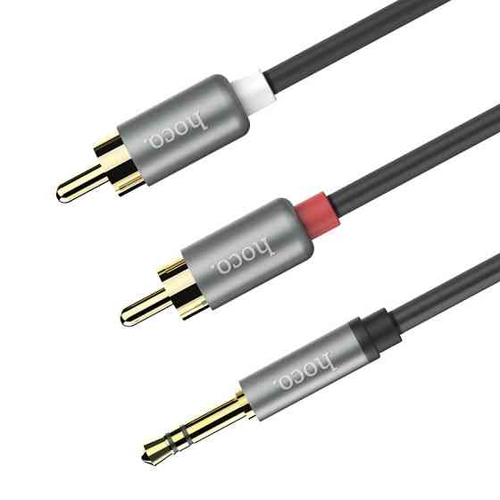 Аудіокабель HOCO UPA10 3.5mm male to double lotus RCA, TPE, 1.5m, Metal Gray Одеса