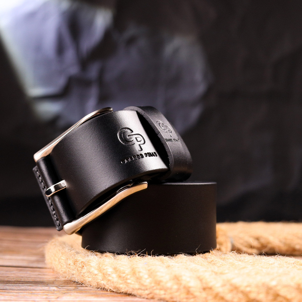 Добротный ремень для мужчин из натуральной кожи Grande Pelle 21466 Черный Киев - изображение 10