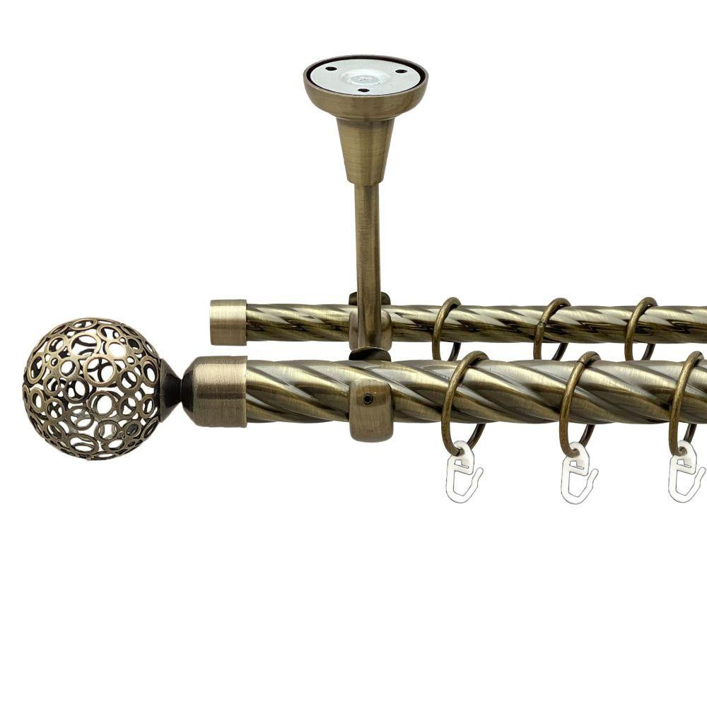 Карниз Orvit Савона металевий дворядний відкритий до стелі скручена труба кільце металеве Антик 25\16 мм 160 Львов - изображение 1