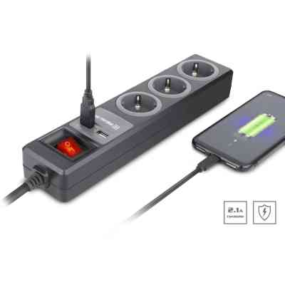 Сетевой удлинитель REAL-EL RS-3 USB CHARGE 1.8m, black (EL122500001) Винница