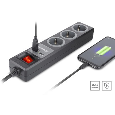 Сетевой удлинитель REAL-EL RS-3 USB CHARGE 1.8m, black (EL122500001) Винница - изображение 5