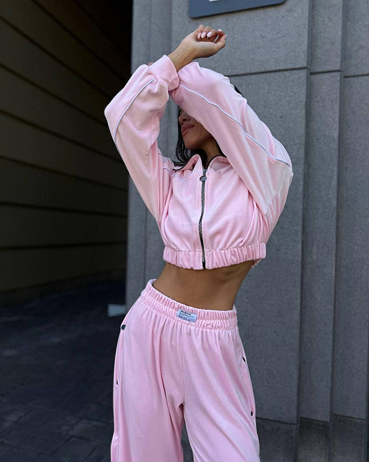 Жіночий теплий стильний костюм-трійка з м'якого велюру. Рожевий, 46/48 Одеса - фото 5