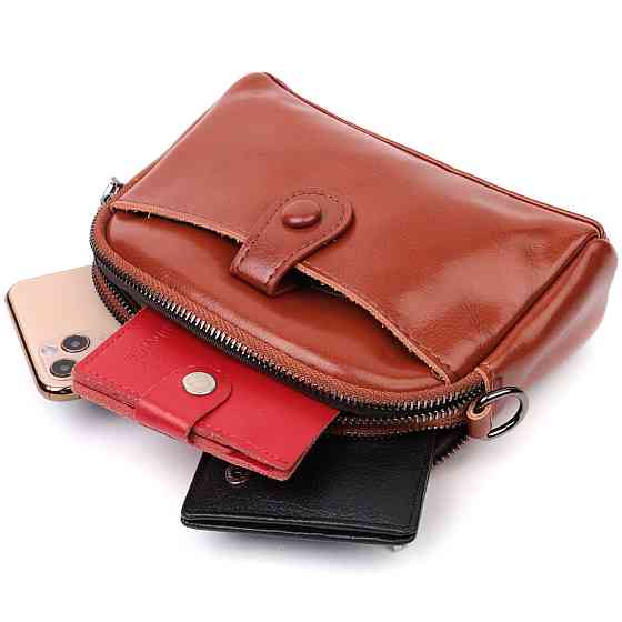 Глянцевая женская сумка на каждый день из натуральной кожи Коричневый (Vintage) Киев