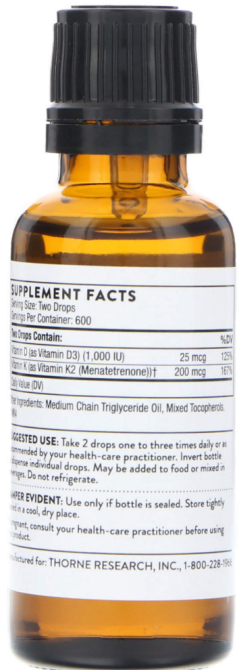 Витамин Д3 и К2 для костей и сосудов Thorne Vitamin D/K2 30 мл Киев - изображение 2