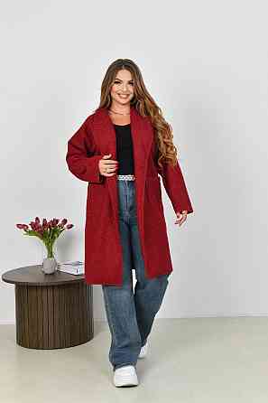 Жіноче стильне пальто з кишенями баранець на флісі Червоний, 50/52 Одеса