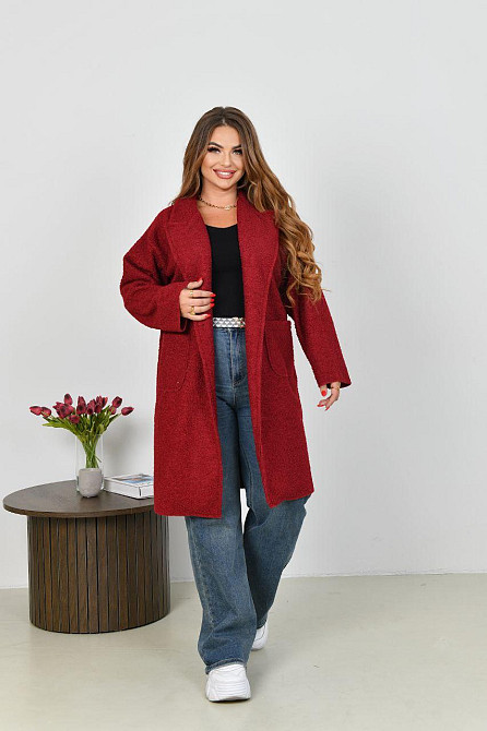 Жіноче стильне пальто з кишенями баранець на флісі Червоний, 50/52 Одеса - фото 5