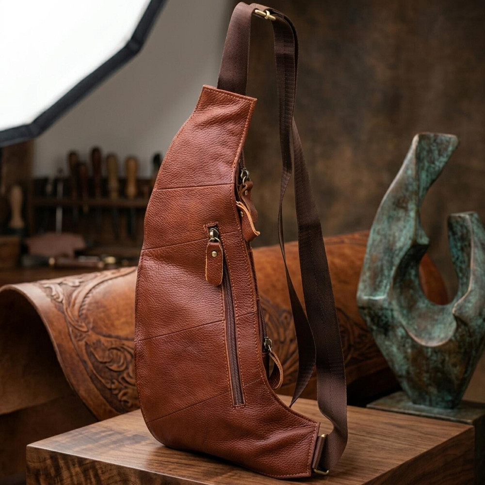 Чоловіча сумка через плече із зернистої натуральної шкіри Vintage 22966 Коричневий Київ - фото 14