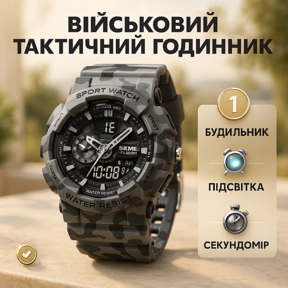Наручные часы с электронным механизмом SKMEI 1688CMGY, Лучшие военные часы армейские для зсу YZ-90 Львов - изображение 8