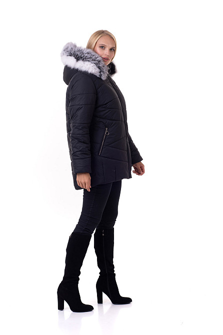 Женский короткий чёрныая куртка пуховик с чернобурки. 48-62р. Киев - изображение 2