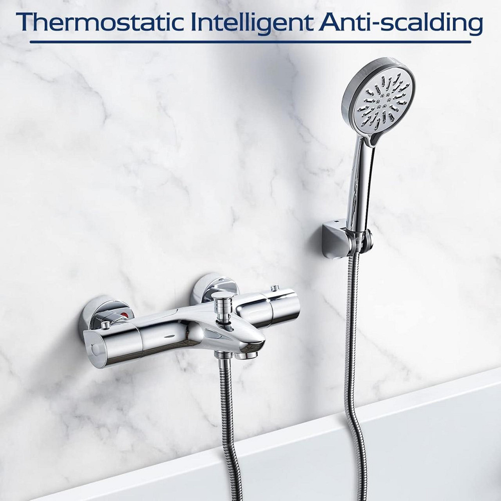 Термостатический смеситель для ванны SINKTORY с защитой 38℃, с двумя выходами воды, латунный, хромированный Киев - изображение 3