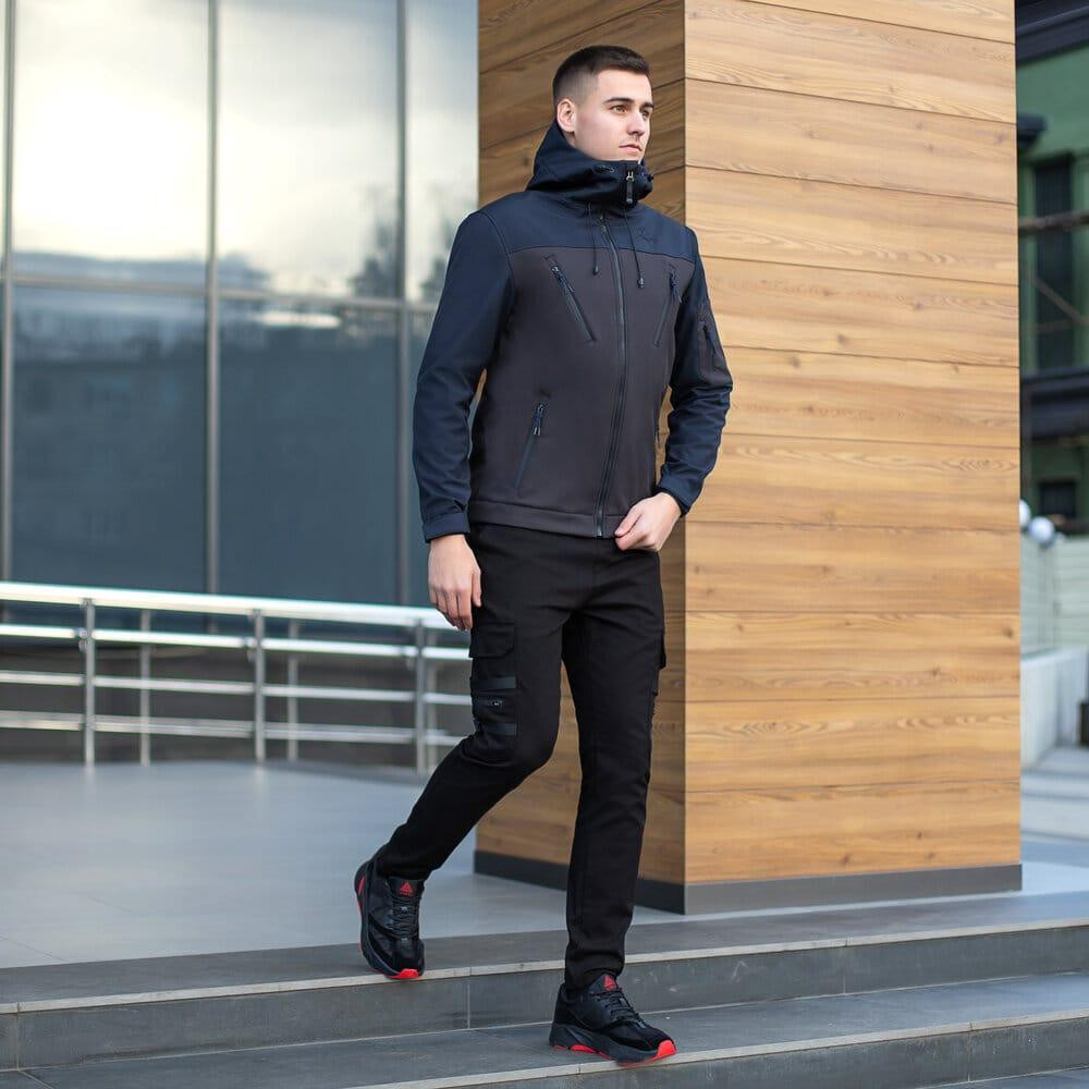 Куртка чоловіча демісезонна з капюшоном чорно-синя Pobedov Korol' Lev Київ - фото 5