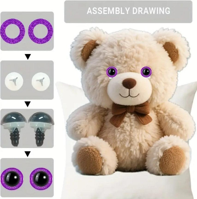 3D глаза для игрушек с глиттером 10 мм – цветные, с фиксаторами, 30 шт, винтовое крепление Киев - изображение 5