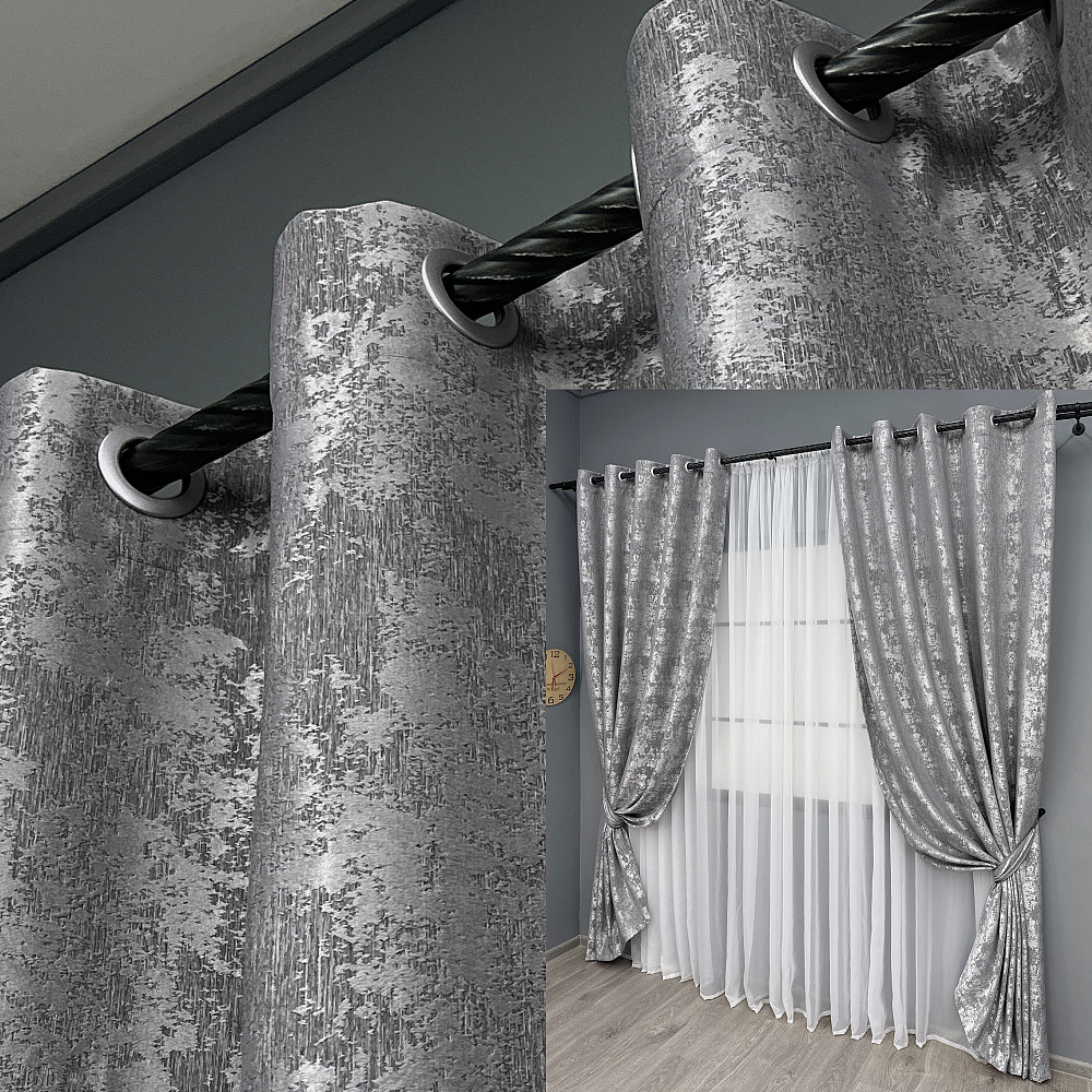 Комплект штор на люверсах VR-Textil Жакард Sultan YL № 1668ш Сірий 150х250 см 2 шт (37-0169) Київ - фото 1