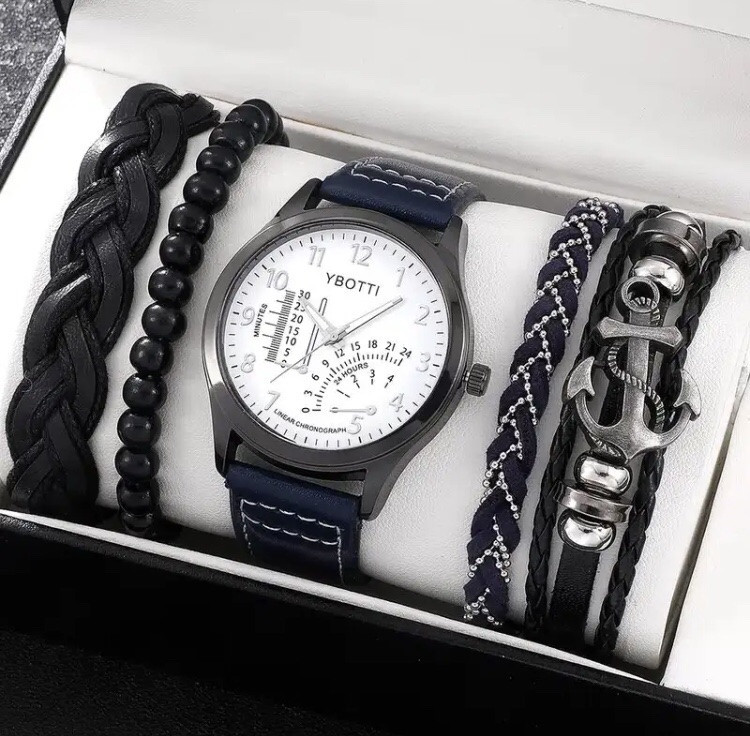 Подарочный набор для мужчин: наручные часы с 4 ориг. браслетами- диам 4см, длин 24см, шир рем 2см, без коробки Киев - изображение 1