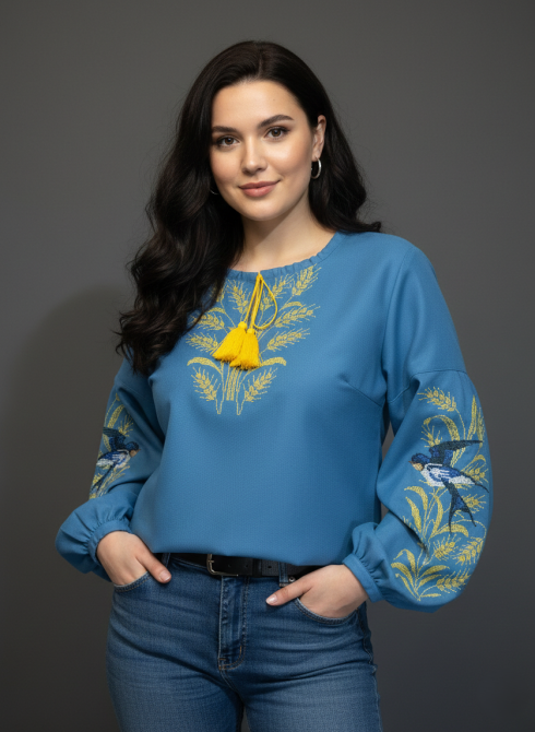 Жіноча натуральна вишиванка Ластівки в колосках Київ - фото 1