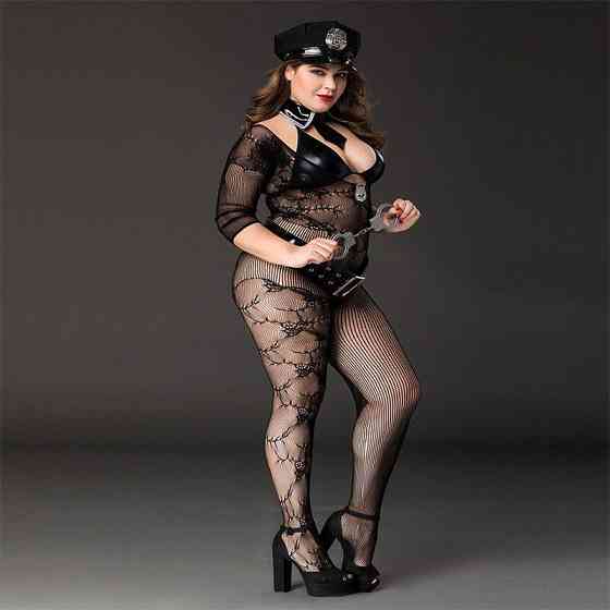 Костюм поліціянтки JSY «Фрау Марта» Plus Size Black, ремінь, кепка, наручники, краватка Sex Aura Київ