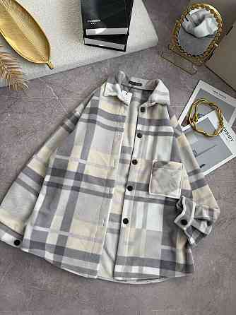 Женская теплая рубашка оверсайз в клетку на пуговицах турецкий флис Одесса