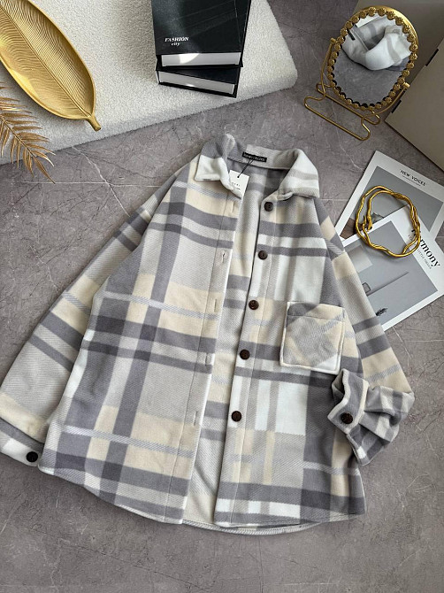 Женская теплая рубашка оверсайз в клетку на пуговицах турецкий флис Одесса - изображение 1