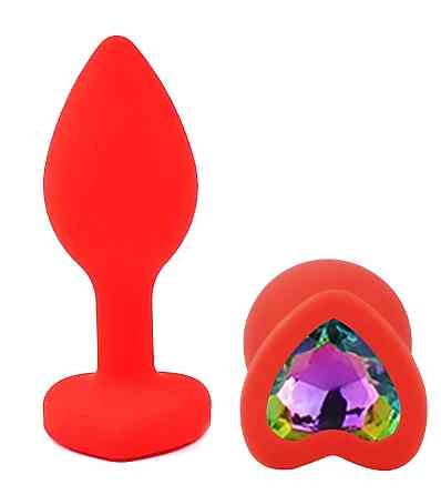 Силіконова анальна пробка EGZO - Silicone Red Heart Plug Rainbow, size S Sex Aura Київ