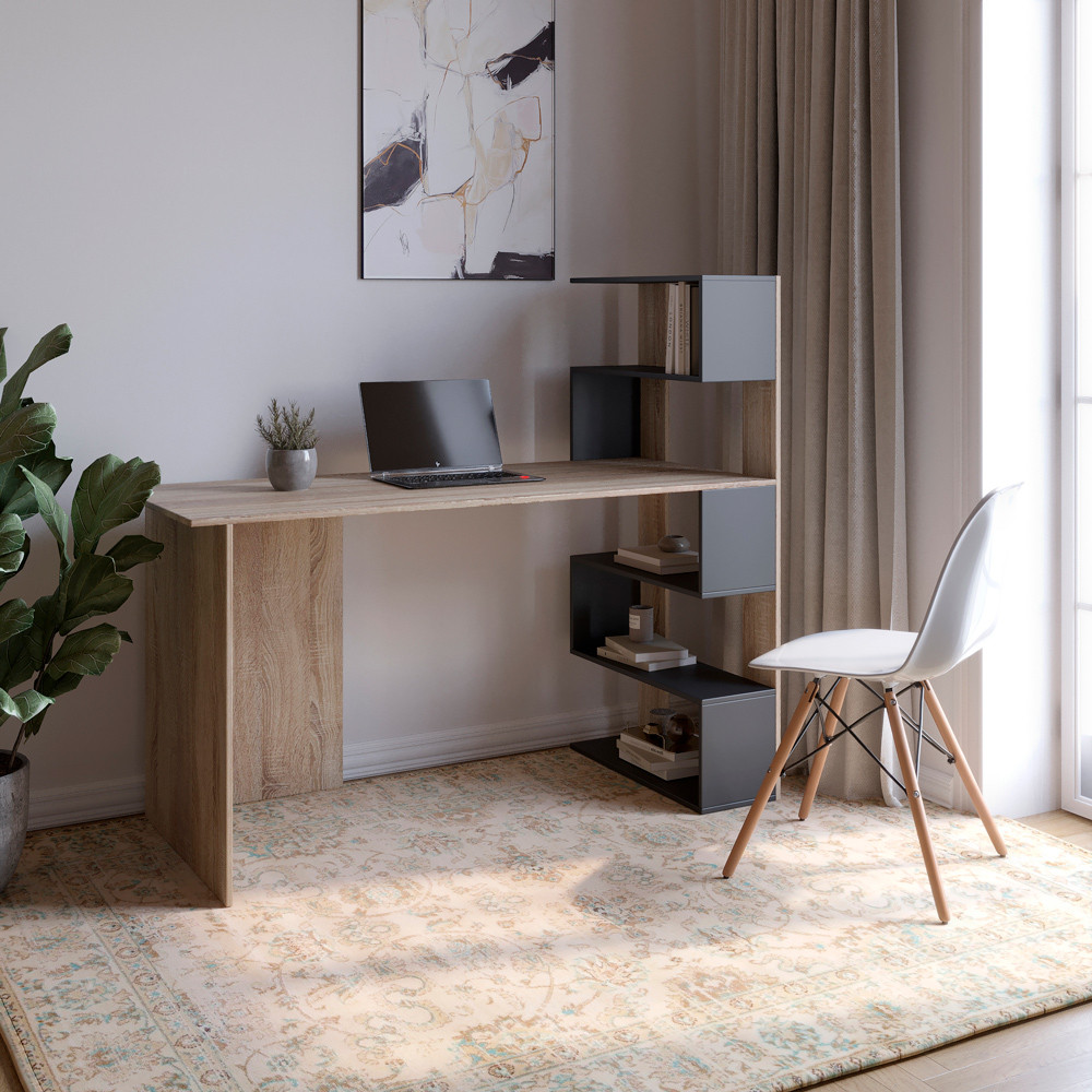 Cтол компьютерный с полками М-ЗОН Джеко 1416P правый Сонома/Антрацит (MZN-031030) Львов - изображение 1