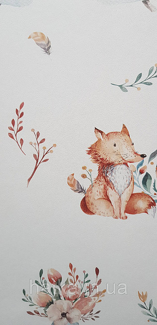 Шпалери флізелінові еко Rasch Kids World II 0.53х10 дитячі ведмедики косулі квіти намету на білому Київ - фото 4