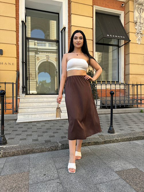 Жіноча шовкова спідниця Silk 50-52, Шоколадний Київ - фото 4