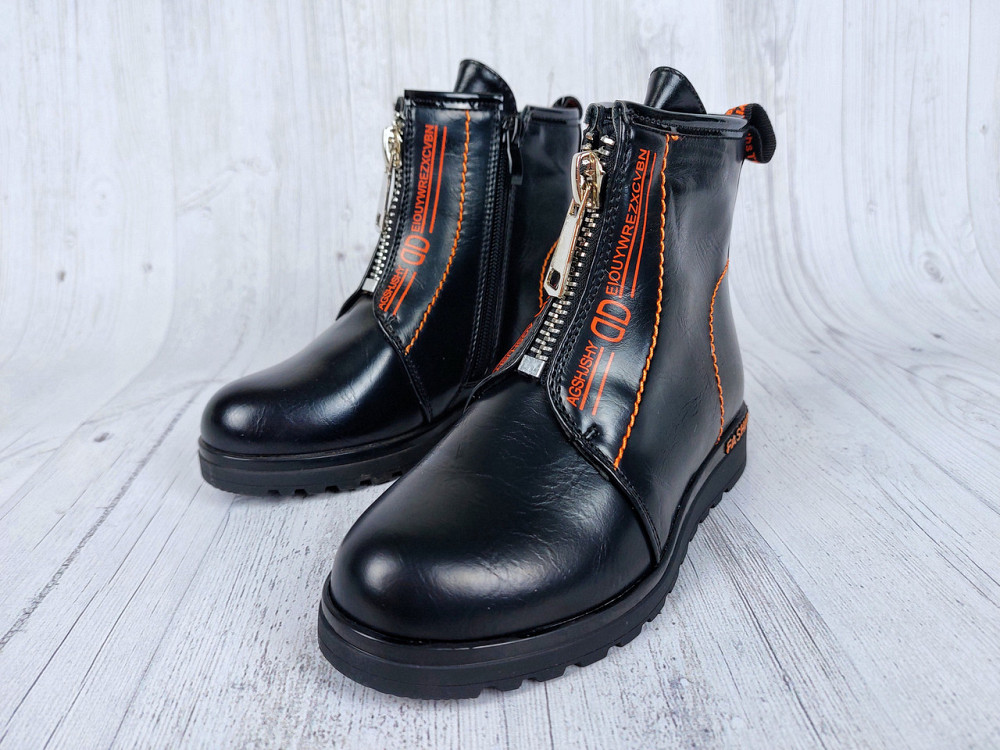 Дитячі демісезонні чорні черевики для дівчаток з оранжевими вставками 28,29 Миколаїв - фото 2
